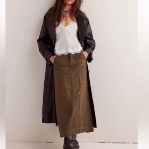 Free People We The Free Maxi Skirt Women Denim Harmonica Coated Boho Size 26 NWT